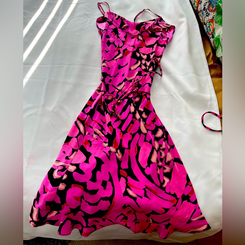 Betsy Johnson pink & black floral spaghetti strap sundress - Small
